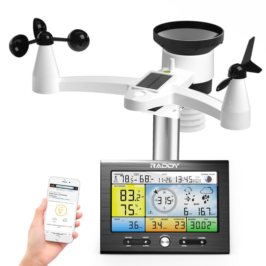 Raddy WF-100SE Weather Station | 13-in-1 Display | Wi-Fi Indoor Outdoor | Upgraded Design Version - Radioddity