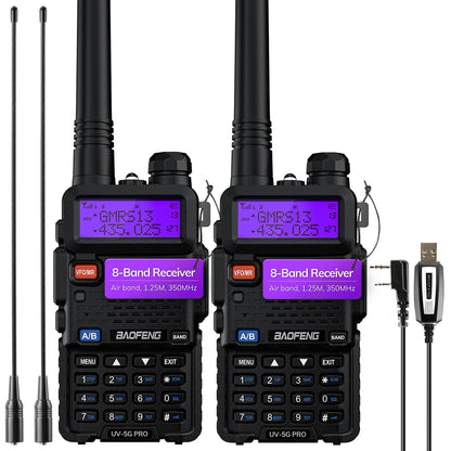 Baofeng UV-5G Pro GMRS Radio | NOAA/UHF/VHF/Airband Receiver | 5W | 128 Channels | GMRS Repeater Capable - Radioddity