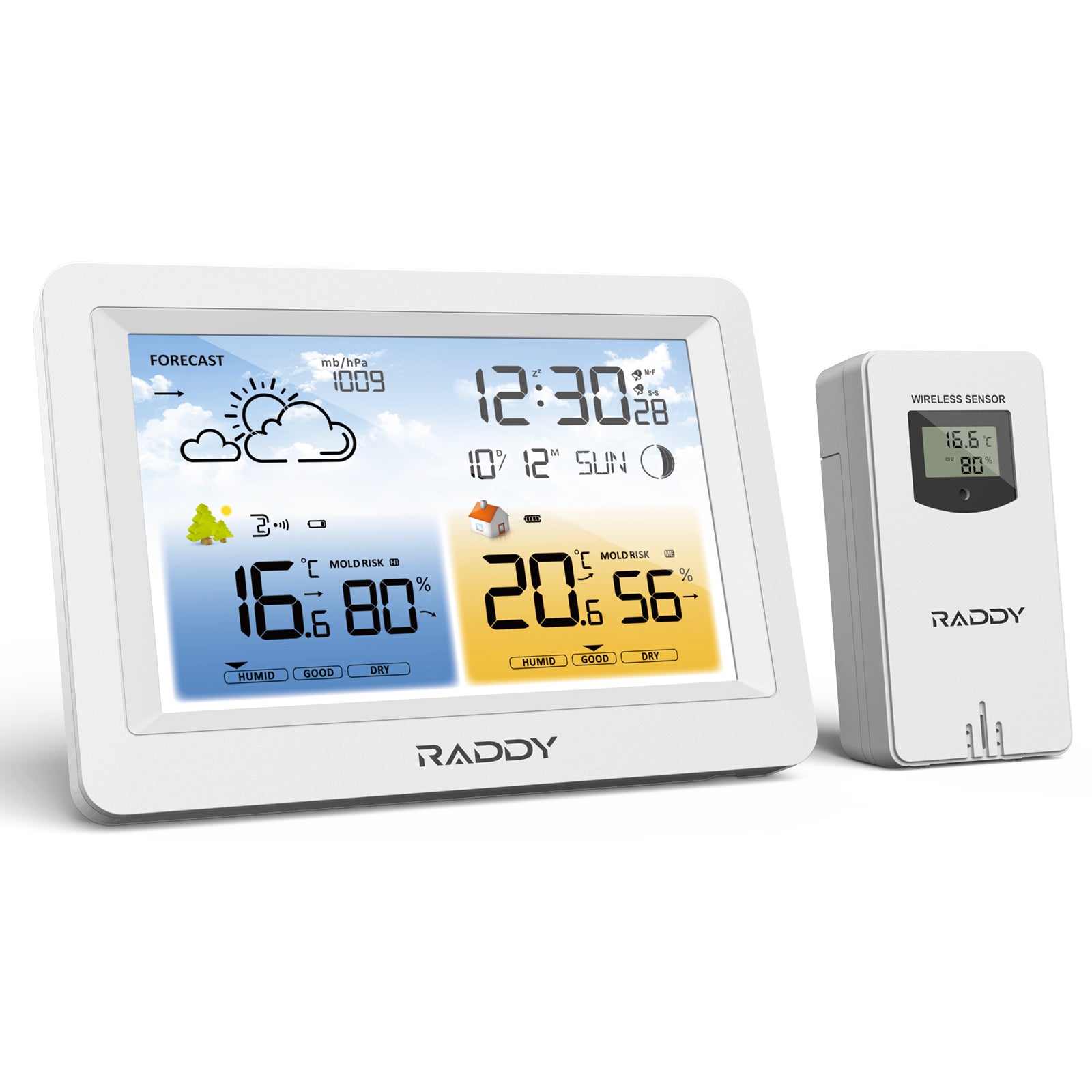 Raddy WM6 Weather Station | Wireless Thermometer Hygrometer | Built-in 2000mAh Battery | Mold Risk Alert