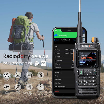 Radioddity GA-5WB| 5W | VHF & UHF | GPS & APRS | Bluetooth Programming | Air Band | IP67 | 2600mAh USB-C