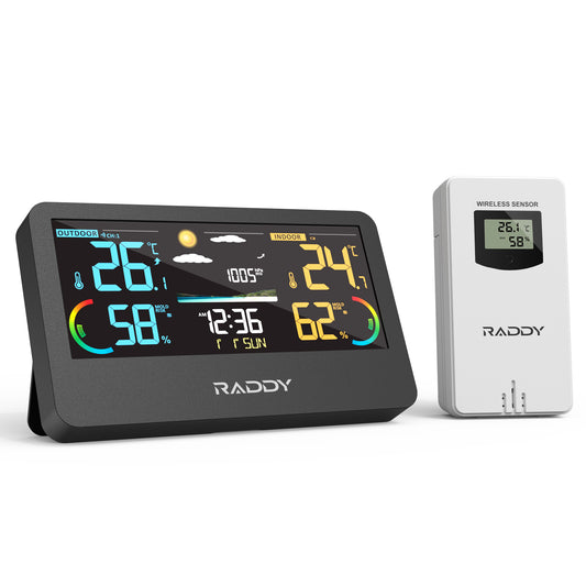 Raddy WF-55C Pro Weather Station | Wireless Thermometer Hygrometer | Barometer | Weather Forecast | Mold Risk Alert - Radioddity