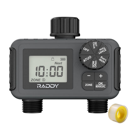 Raddy WS-5 Water Timer | 2 Outlet | IP55 Waterproof | Large Screen | Low BatteryAlert | Rain Delay | Manual Mode