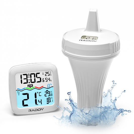 Raddy PT-2 Wireless Pool Thermometer | IPX7 | Alarm Clock | Water Comfort Level | for Pool Hot Tub Bathtub - Radioddity