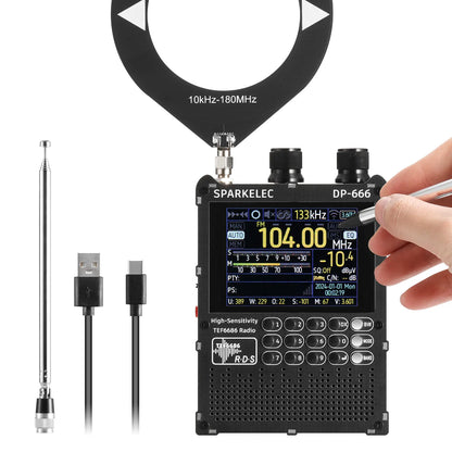 Raddy DP-666 Full Band DSP Radio | TEF6686 Chip | AM/FM /LW/MW/SW RDS Receiver | 2.8" Touchscreen | 5000mAh Battery | Telescopic & Donut Antenna | Firmware Upgradable - Radioddity