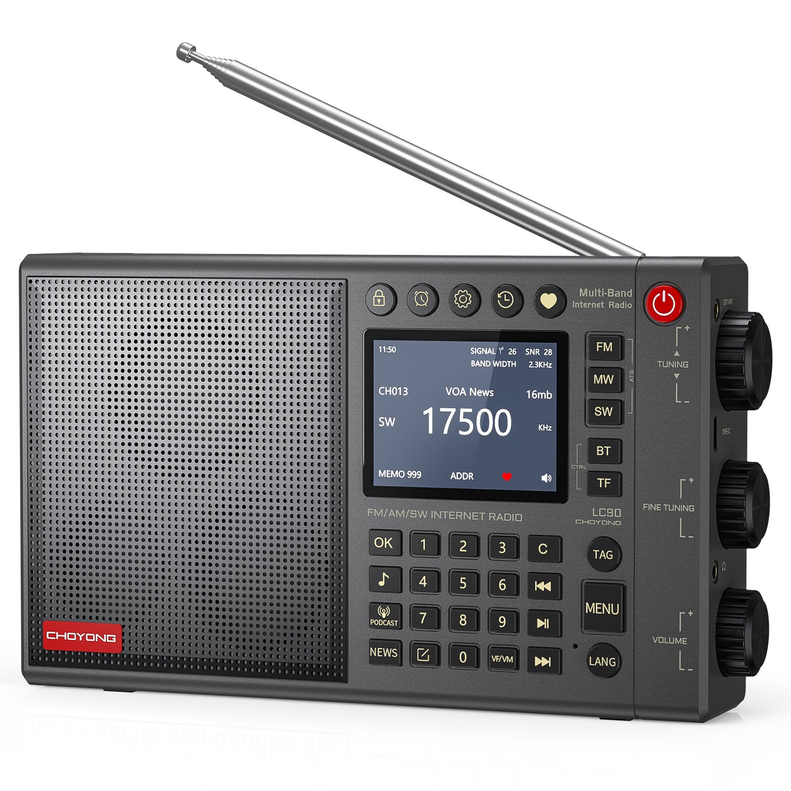 Choyong LC90 Internet Radio | Wi-Fi/4G | FM/LW/MW/SW | 40K Stations | Bluetooth 5.2 | 5000mAh | 15W Stereo Speakers