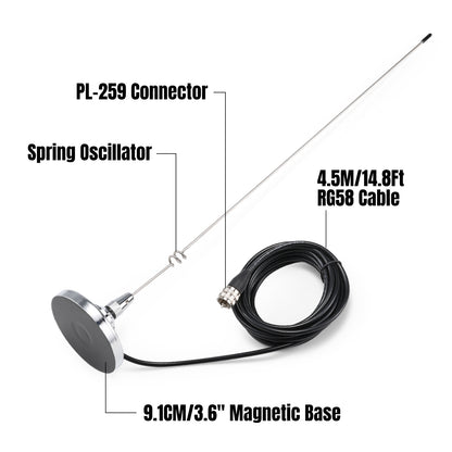 Radioddity RA-UV712 Antenna Kit | VHF/UHF Dual Band | PL-259 Connector | Magnetic Mount with 15ft Cable - Radioddity