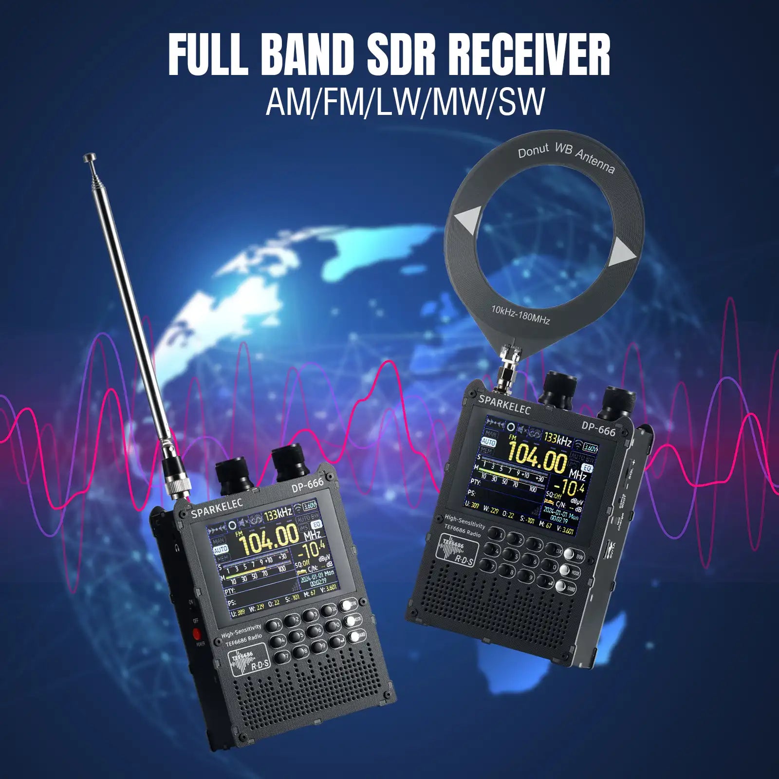 Raddy DP-666 Full Band DSP Radio | TEF6686 Chip | AM/FM /LW/MW/SW RDS Receiver | 2.8" Touchscreen | 5000mAh Battery | Telescopic & Donut Antenna | Firmware Upgradable - Radioddity