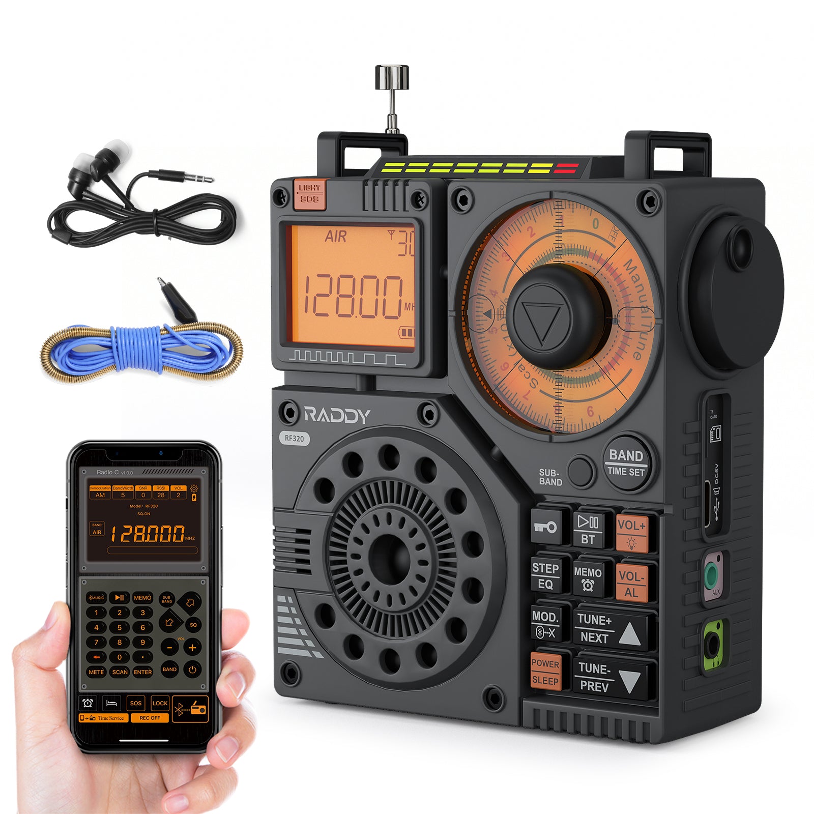 Raddy RF320 Shortwave Radio | FM/AM/SW/VHF/WB/AIR | Remote Control | Bluetooth 5.0 - Radioddity