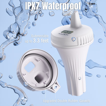 Raddy PT-2 Wireless Pool Thermometer | IPX7 | Alarm Clock | Water Comfort Level | for Pool Hot Tub Bathtub - Radioddity