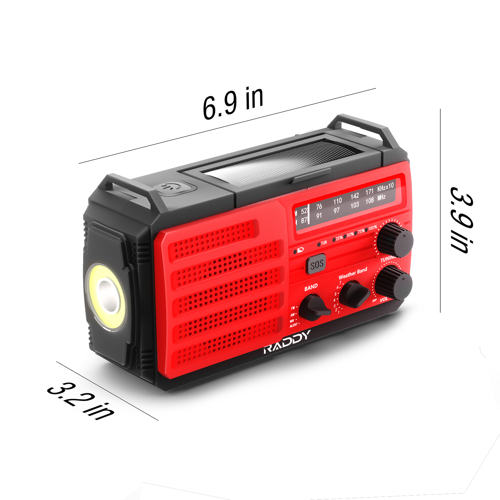 Raddy SW10 Emergency Radio | 10000mAh | AM FM NOAA | Flashlight SOS Alarm Compass Weather Radio - Radioddity