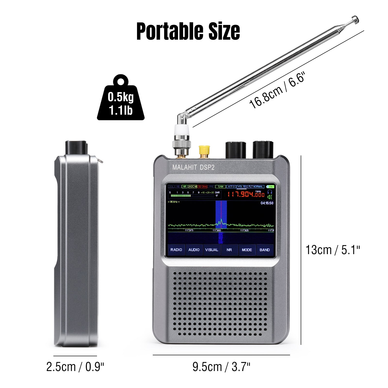 Raddy Malahit DSP2 SDR Radio | IPS Color Touch Screen | AM/SSB/DSB/CW/NFM/WFM/RTTY/FT8 |  5000mAh | CW Decoder - Radioddity