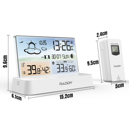 Raddy DT6 Weather Station | Temperature Humidity | Dual Alarm Clock | Adjustable Backlight - Radioddity