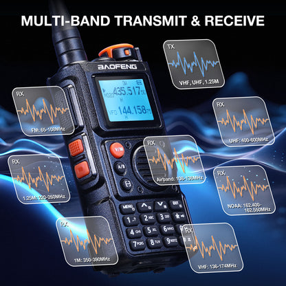 Baofeng K6 Tri-Band Radio | 6W | 999 CH | UHF/VHF/1.25M/NOAA/FM/Air Receiver |  Reverse Repeater Freq | 2600mAh Type-C Battery