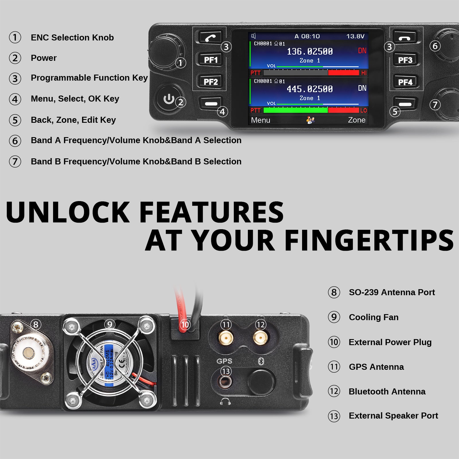 Radioddity DB40-D DMR Mobile Radio | 40W | Analog & Digital | VHF & UHF | GPS & APRS | Cross-band Repeat | Bluetooth 5.0 | 500K Contacts | 10 DIY Keys - Radioddity