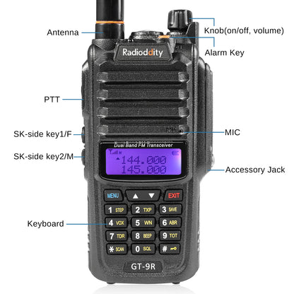 Radioddity GT-9R Dual Band Radio | 5W | IP67 Waterproof | 2000mAh | Customized EU Frequency - Radioddity