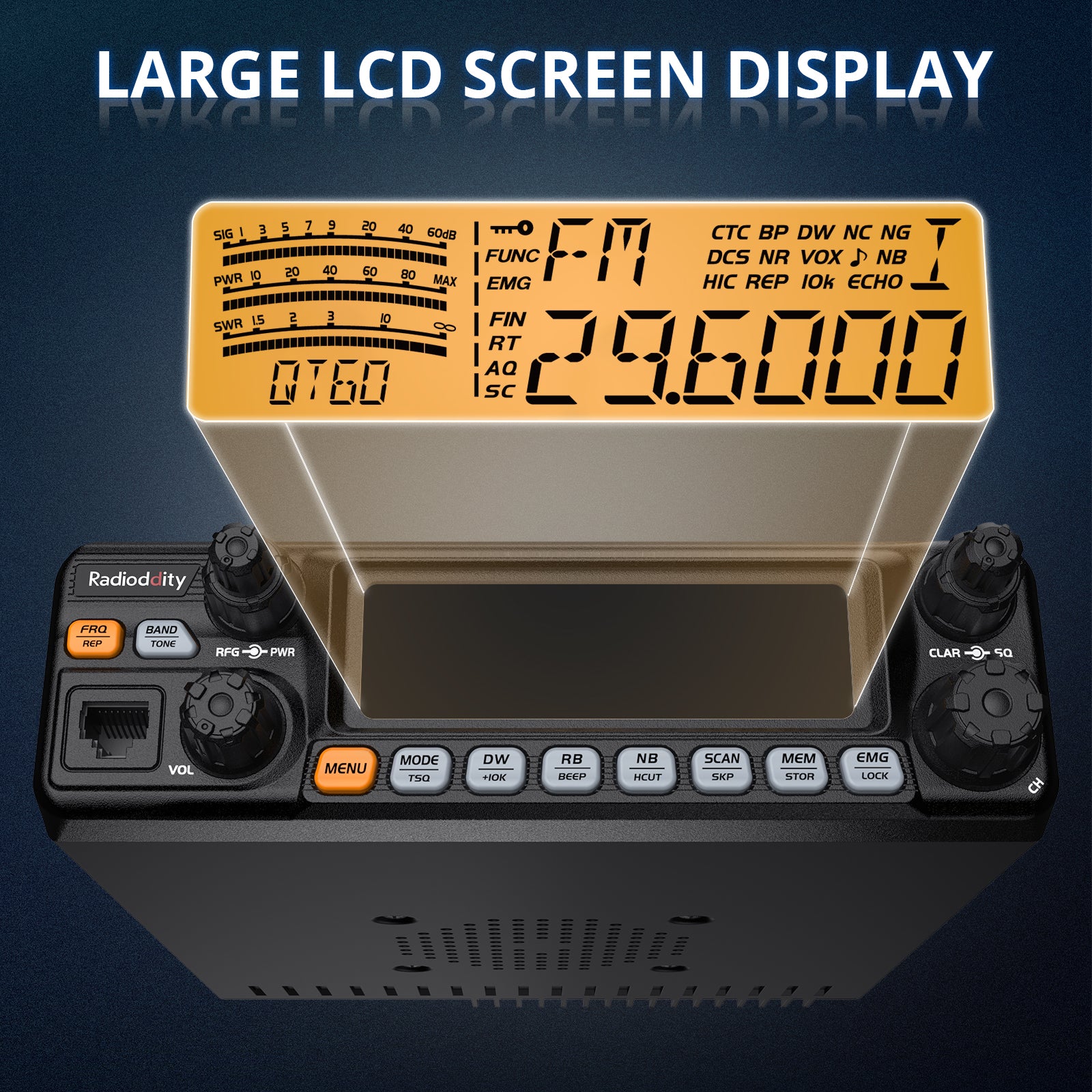 Radioddity QT60 10 Meter Radio | LARGE LCD SCREEN DISPLAY