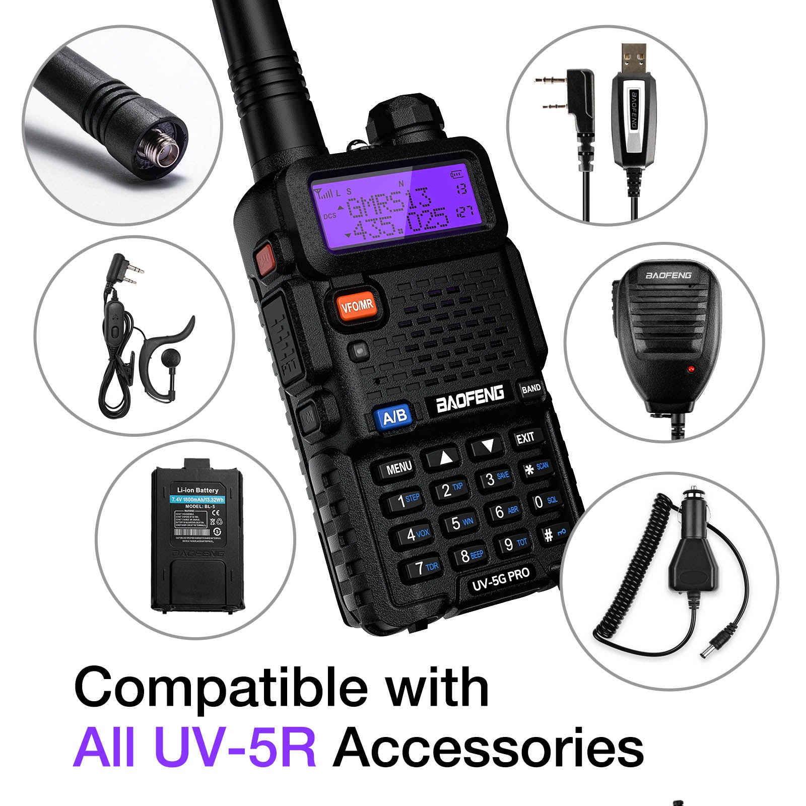 Baofeng UV-5G Pro GMRS Radio | NOAA/UHF/VHF/Airband Receiver | 5W | 128 Channels | GMRS Repeater Capable - Radioddity