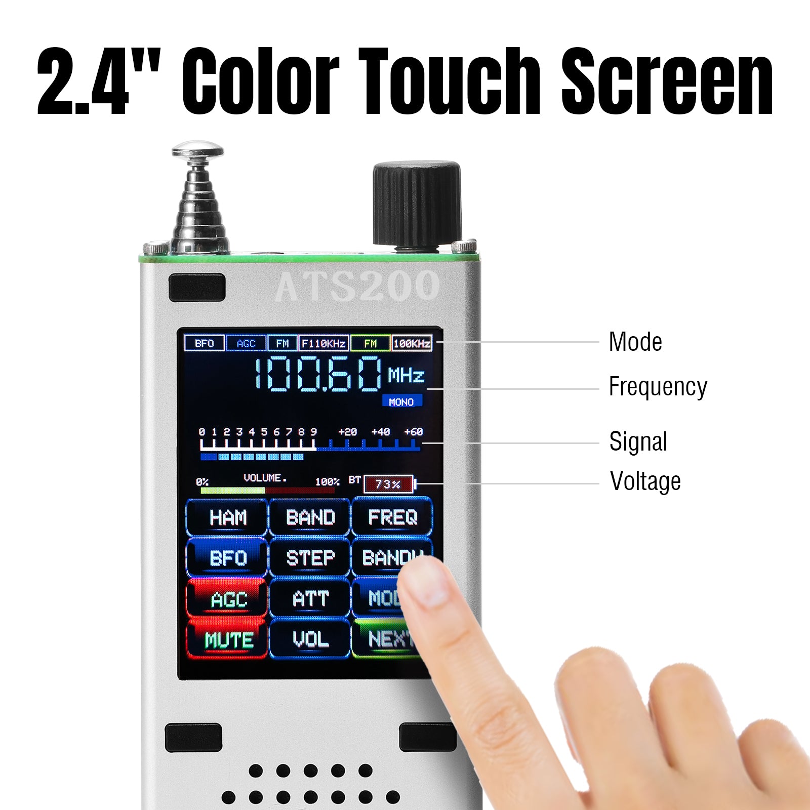 Raddy Malahit ATS200 Shortwave Radio | FM/AM/SSB/LW/MW/SW/AIR | Touch Screen | RDS Mode | Bluetooth 5.3 | Flashlight - Radioddity