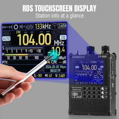 Raddy DP-666 Full Band DSP Radio | TEF6686 Chip | AM/FM /LW/MW/SW RDS Receiver | 2.8" Touchscreen | 5000mAh Battery | Telescopic & Donut Antenna | Firmware Upgradable - Radioddity