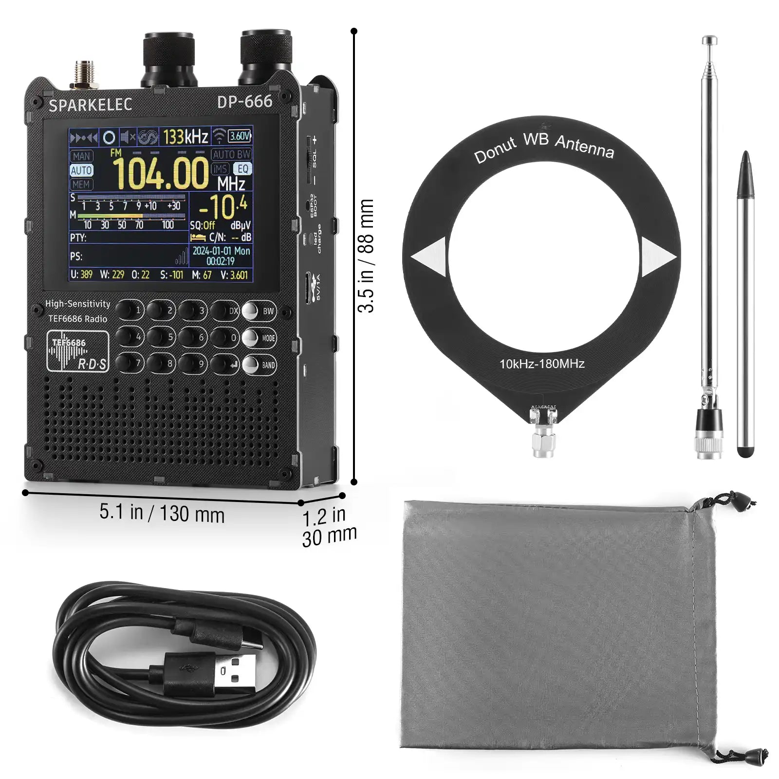 Raddy DP-666 Full Band DSP Radio | TEF6686 Chip | AM/FM /LW/MW/SW RDS Receiver | 2.8" Touchscreen | 5000mAh Battery | Telescopic & Donut Antenna | Firmware Upgradable - Radioddity