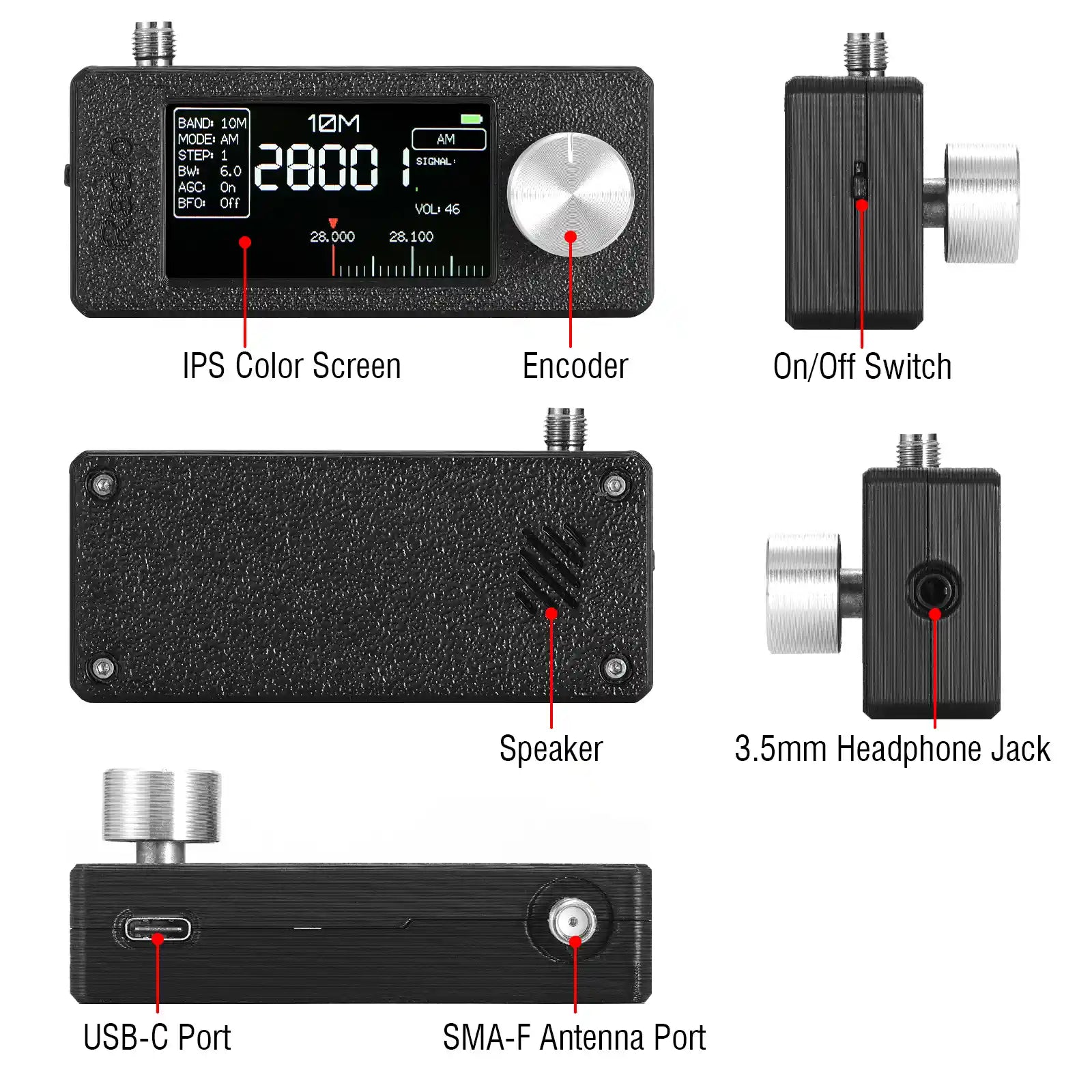 Raddy Mini Radio All-Band DSP Radio | Si4732 Chip | FM/SW/MW/VHF/CB Receiver | LSB/USB Modes | Headphone Amplifier | 1.9" Color Screen | Pocket Size | Firmware Upgrade - Radioddity