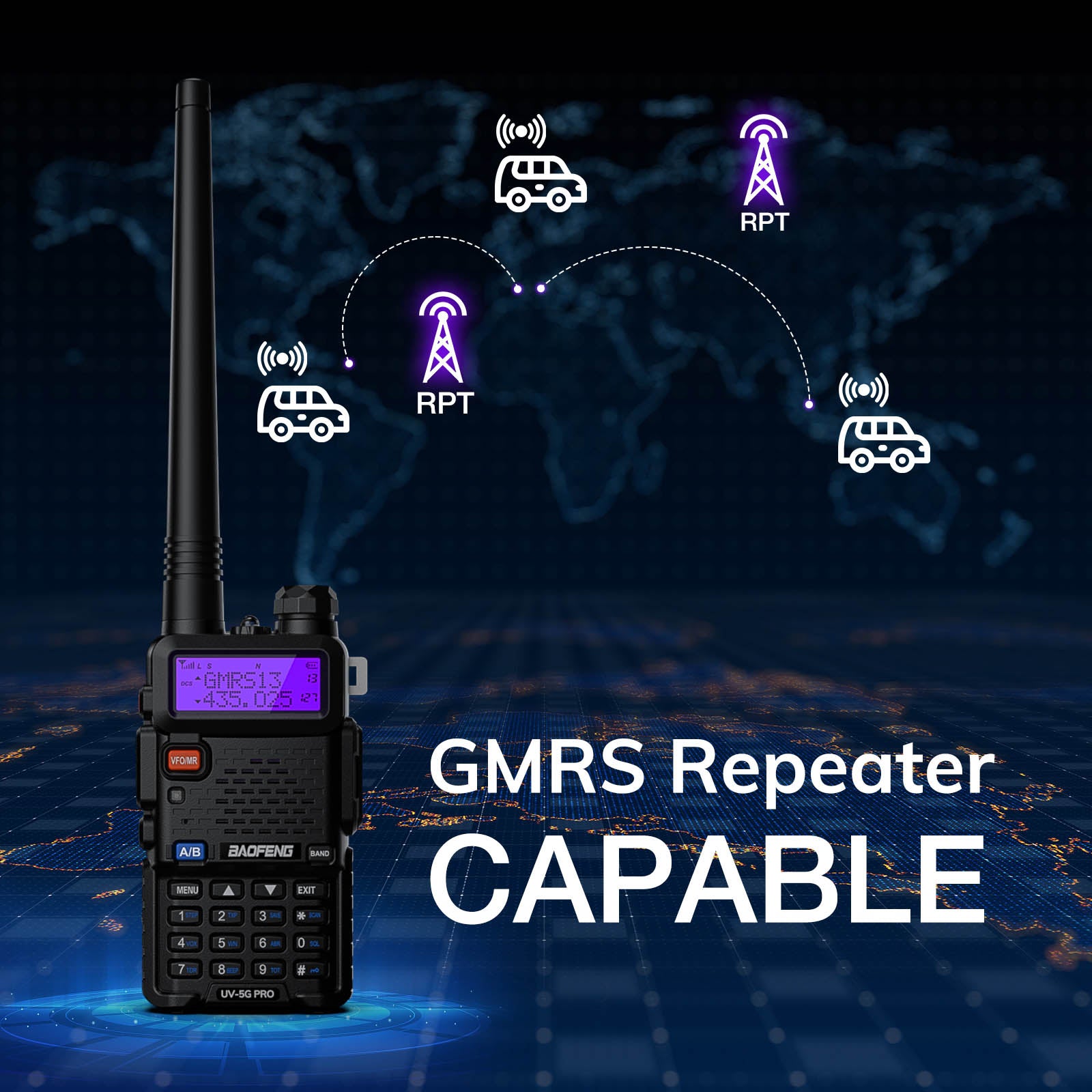 Baofeng UV-5G Pro GMRS Radio | NOAA/UHF/VHF/Airband Receiver | 5W | 128 Channels | GMRS Repeater Capable - Radioddity