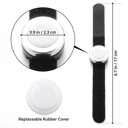 Measurement chart showing dimensions of a Radioddity K2 Bluetooth PTT Button with a replaceable rubber cover on a white background.