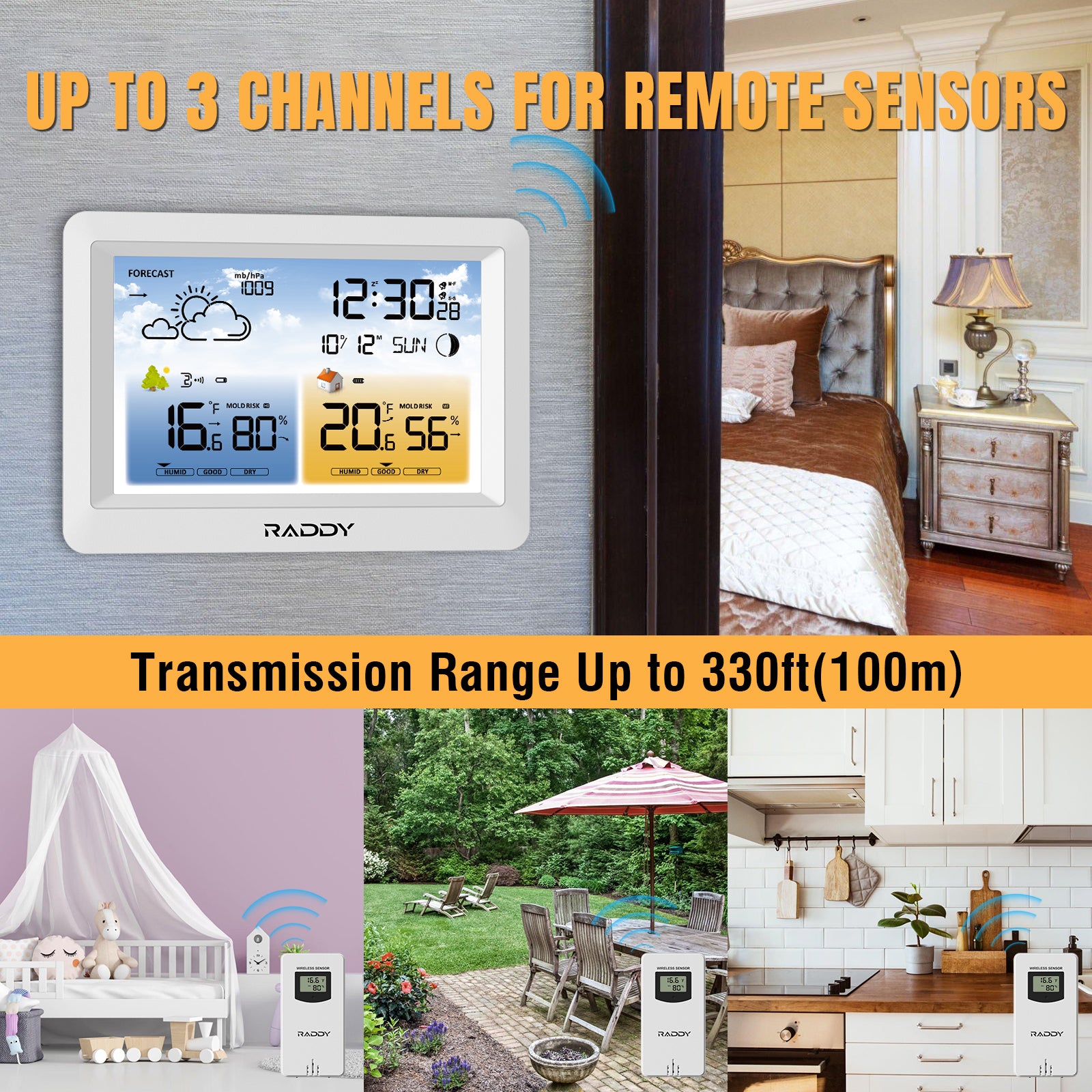 Raddy WM6 Weather Station | Up to 3 Channels  For Remote SENSORS