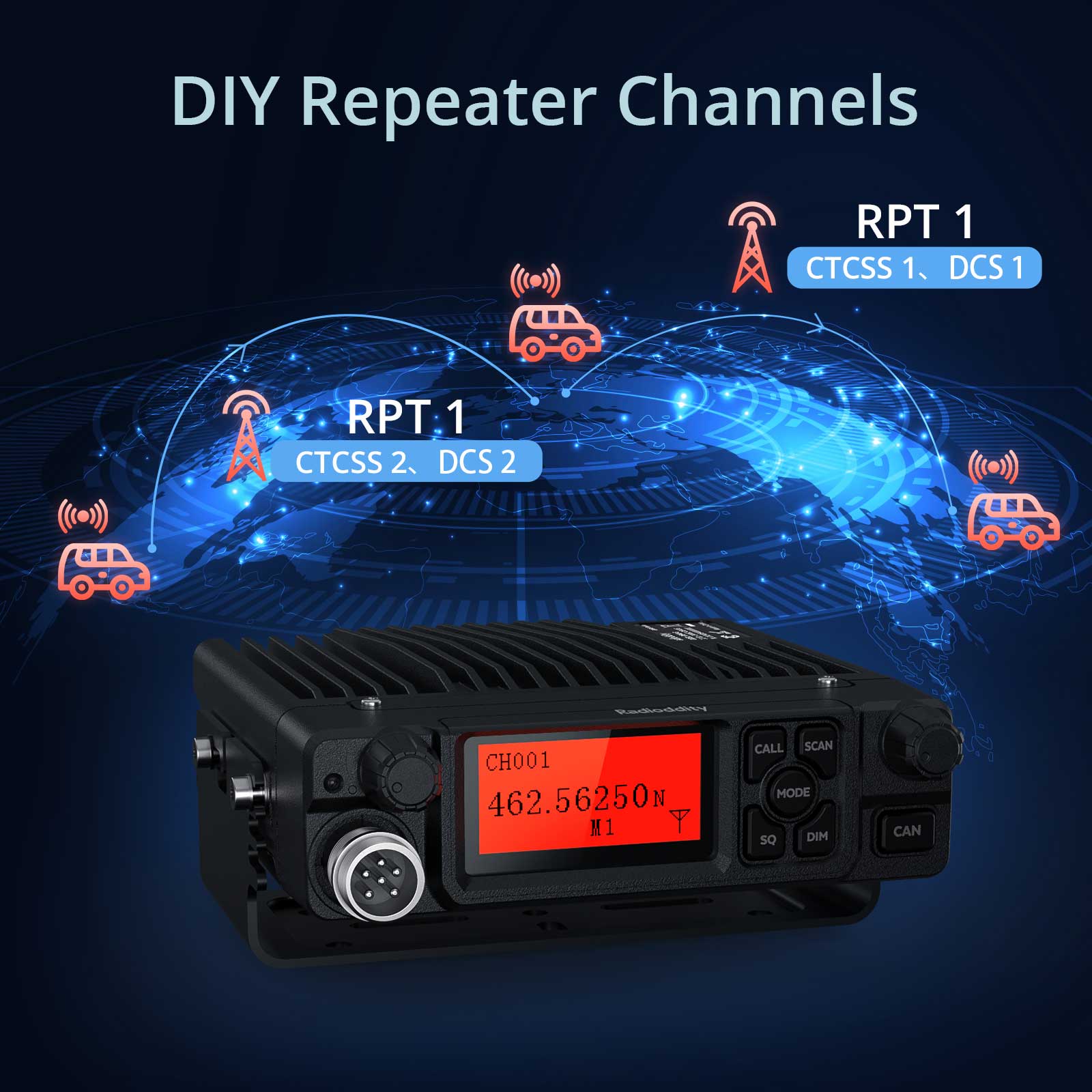 Radioddity DB40-G GMRS Mobile Radio | 40W | Repeater Capable | 199 Channels | UHF Scanning Receiver - Radioddity