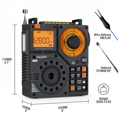 Raddy RF320 Shortwave Radio | FM/AM/SW/VHF/WB/AIR | Remote Control | Bluetooth 5.0 - Radioddity