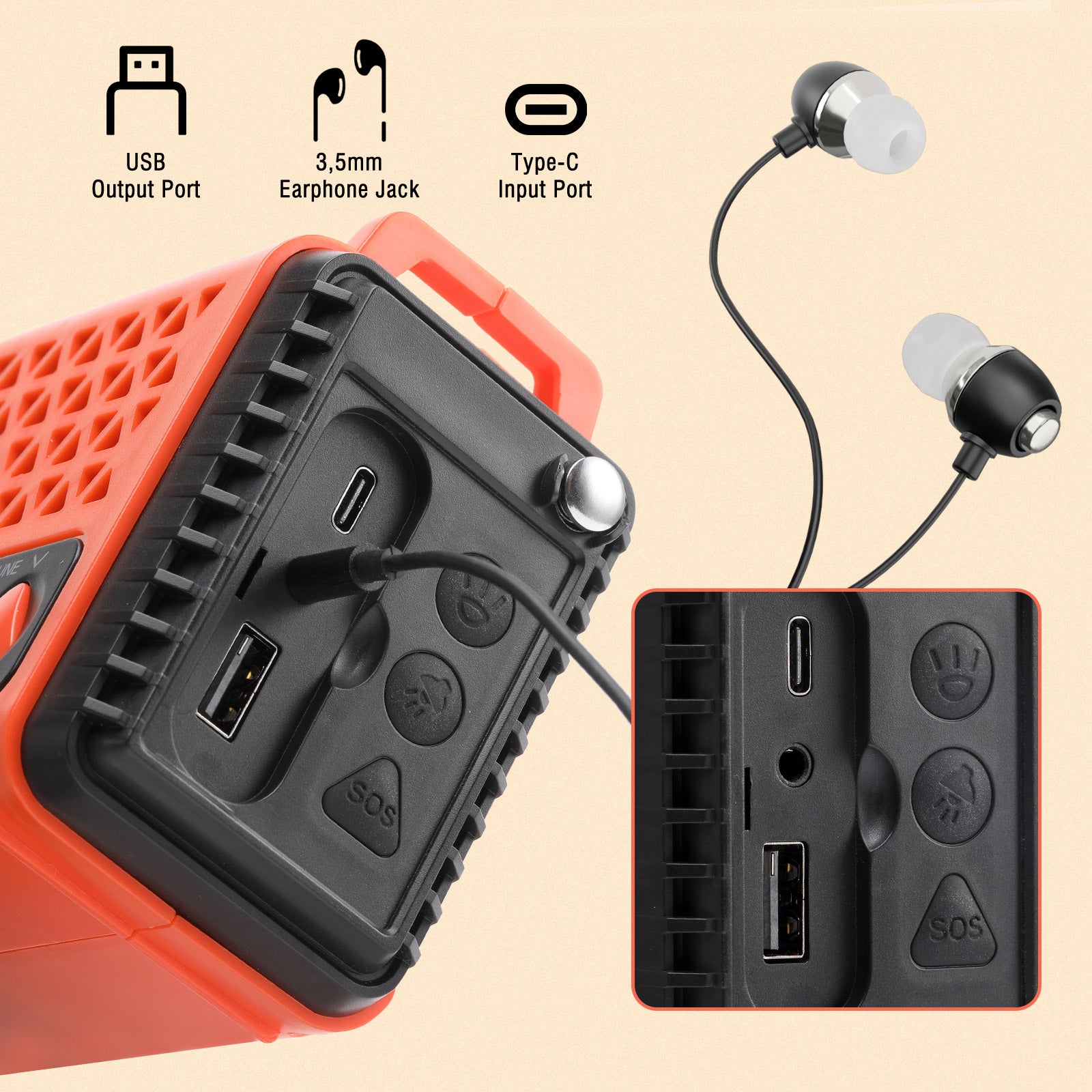 Raddy SD10 Emergency Radio |  Headphone Jack | USB-A/C port 