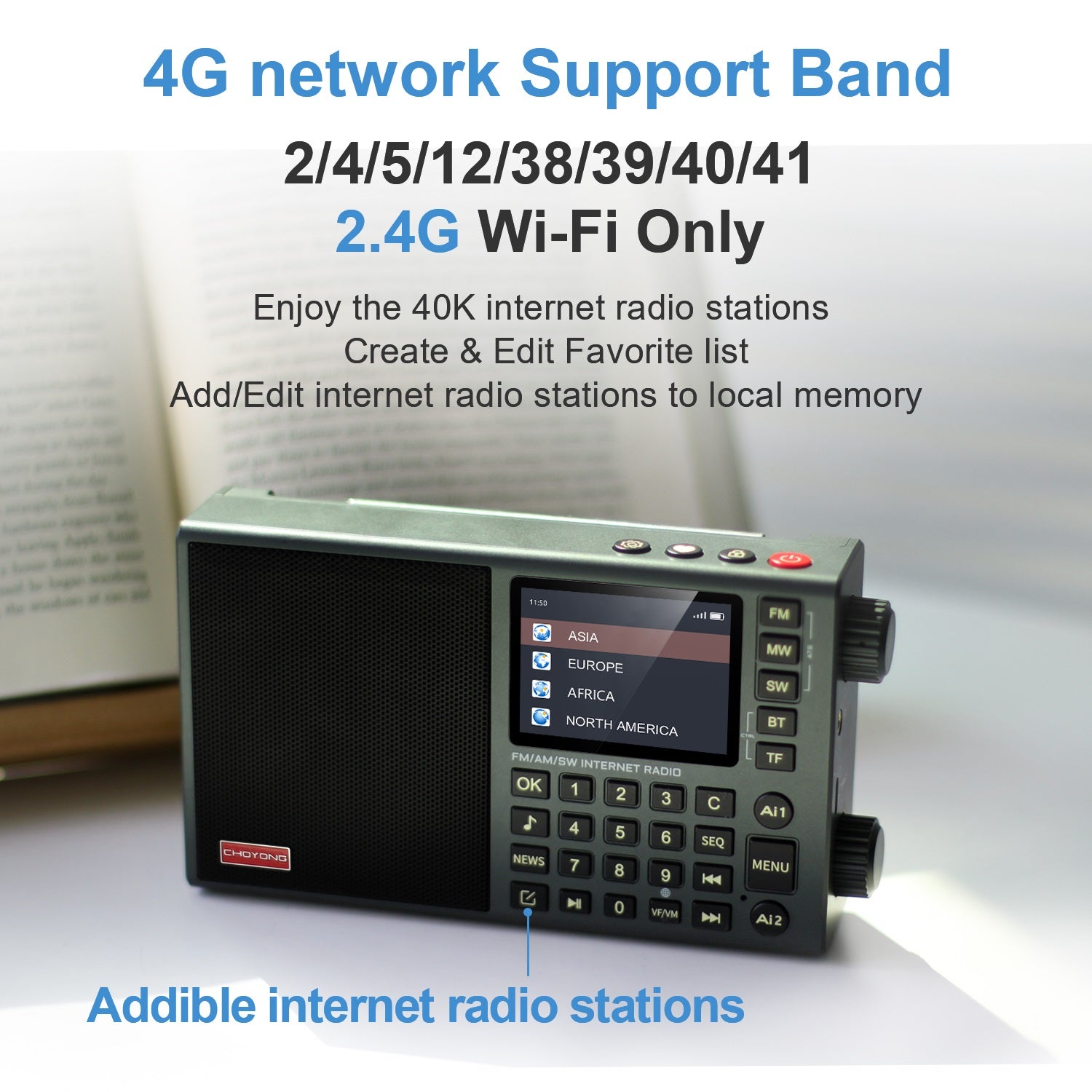 Choyong LC90 Mini Internet Radio | Wi-Fi/4G | FM/LW/MW/SW | Bluetooth 5.2 | 2500mAh - Radioddity