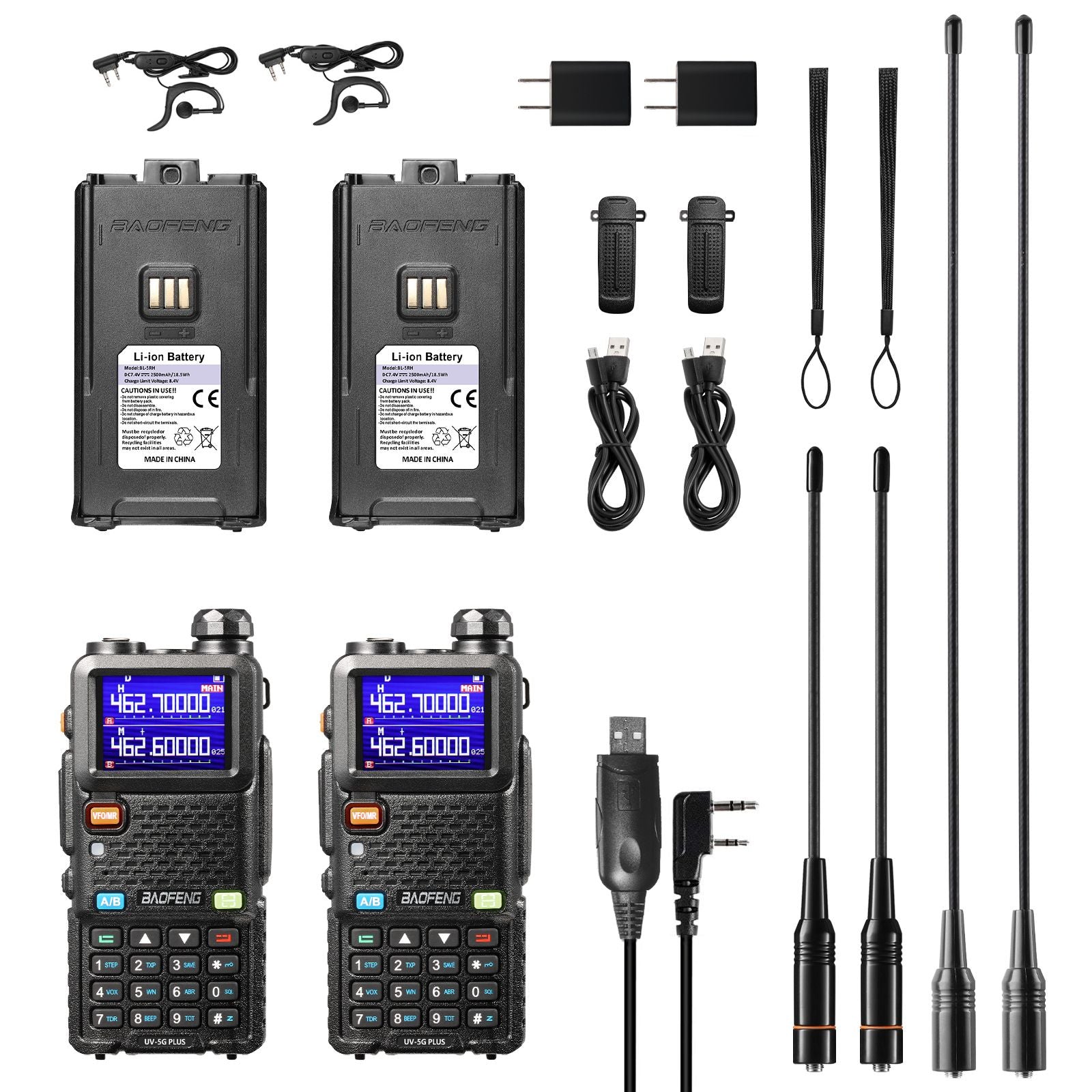 Baofeng UV-5G Plus GMRS Radio | two pack | package content