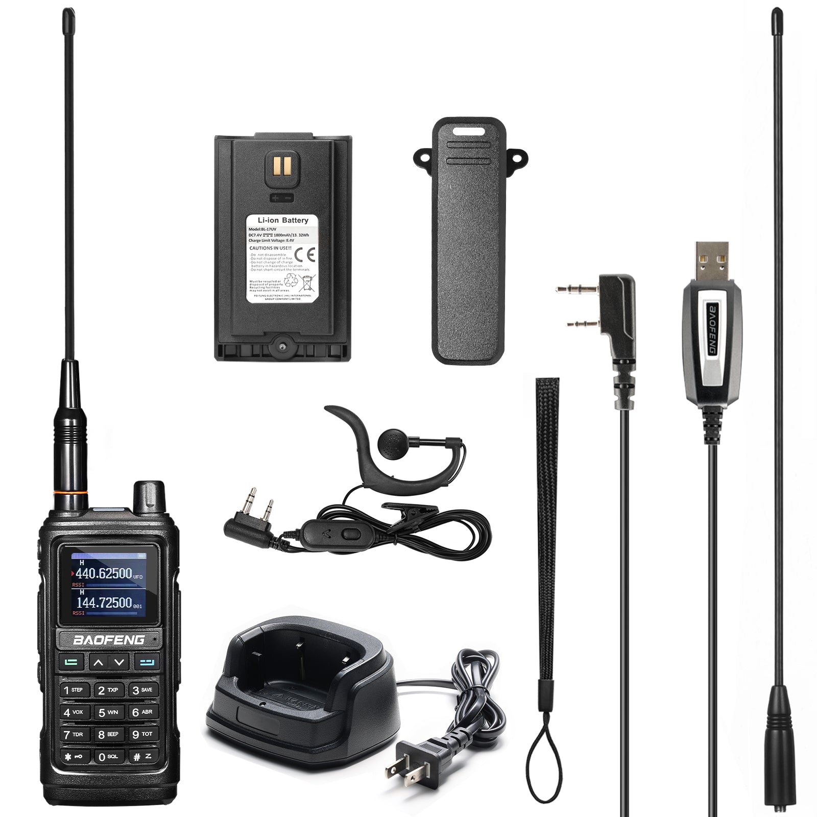 Baofeng UV-17R | Dual Band | 5W | 999 CH | Remote Frequency Copy | Color Screen | 1800mAh | NOAA FM RX - Radioddity