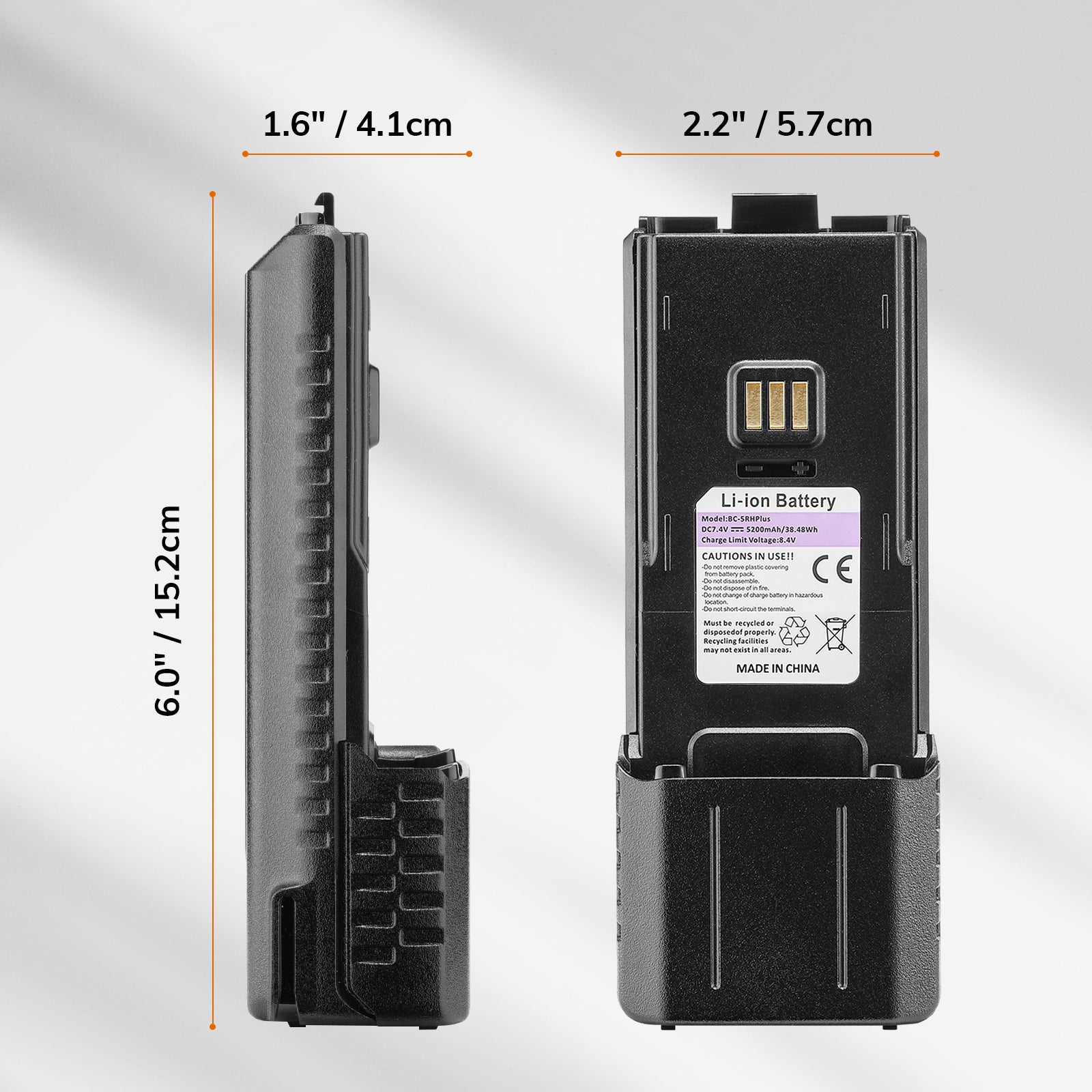 Battery 5200mAh for UV-5G Plus/UV-5RM Plus/K5 Plus with USB-C Port Size