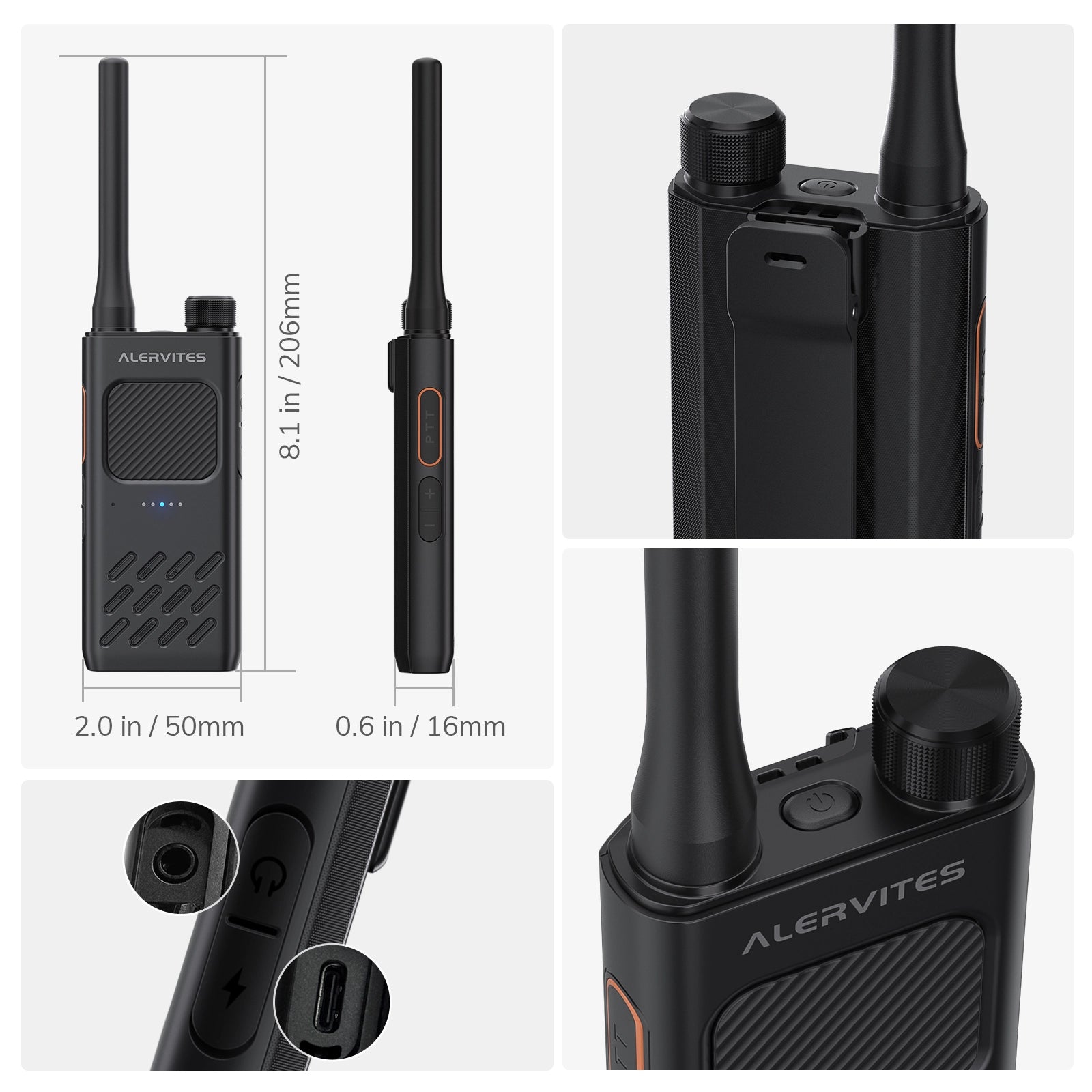 Alervites AT2 Smart UHF Radio | Off-Grid Text & Pic | App Control & Programming | 16mm Ultra-Thin | Dual-PTT | 2200mAh | USB-C Charging - Radioddity