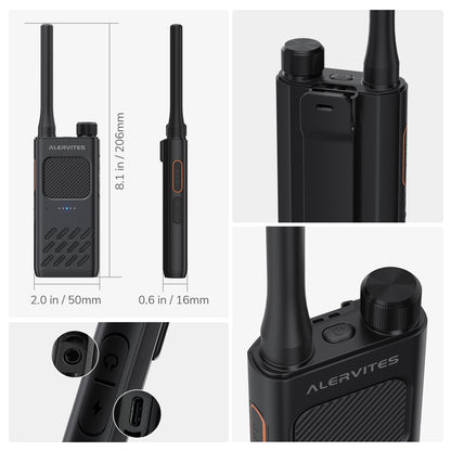 Alervites AT2 Smart UHF Radio | Off-Grid Text & Pic | App Control & Programming | 16mm Ultra-Thin | Dual-PTT | 2200mAh | USB-C Charging - Radioddity