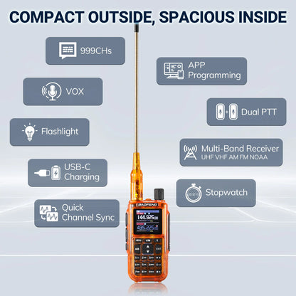 Baofeng MINI-5 Ham Radio 2-Pack | 5W Dual-Band | App Programming | 1.44" Color Screen | Airband & NOAA | 999 Channels | USB-C | One-Key Frequency Copy