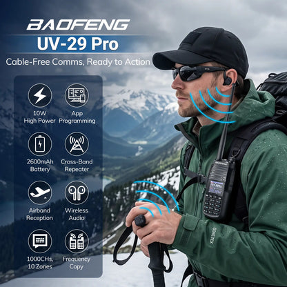 BAOFENG UV-29 Pro 10W UHF/VHF Two-Way Radio | Cross-Band Repeater | App Programming & BT Headset/PTT | Airband/NOAA/FM | 2600mAh USB-C | 1000 Channels