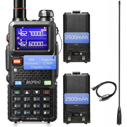 Baofeng UV-5G Plus GMRS Radio | 5W | 2500mAh USB-C Battery | Frequency Copy | 999 CH | NOAA | Support Chirp