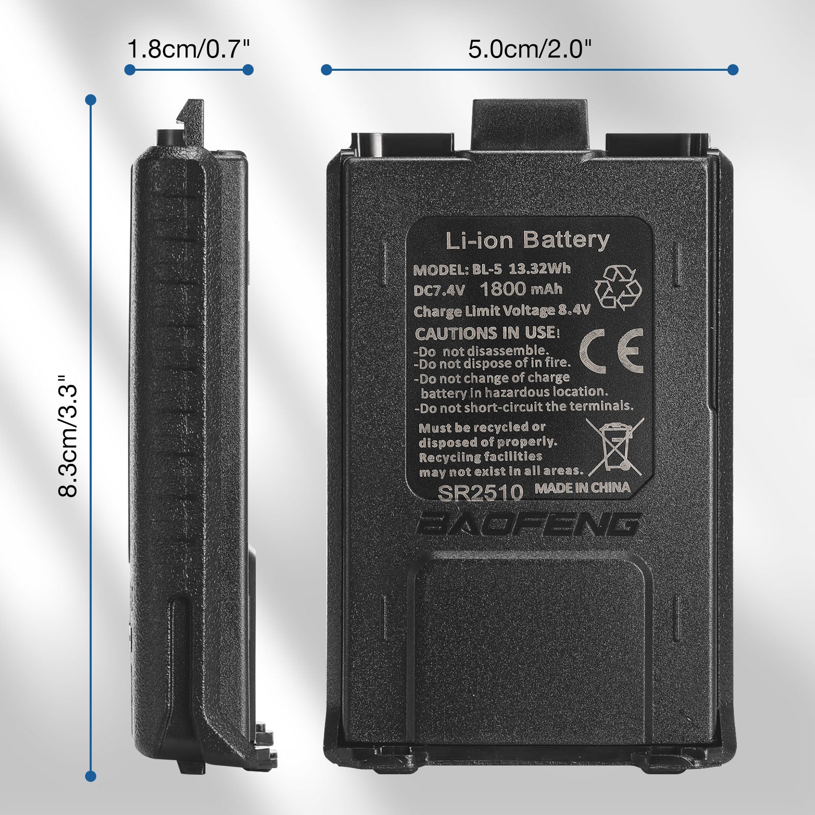 Battery 1800mAh for Baofeng UV-5R wIth USB-C Port
