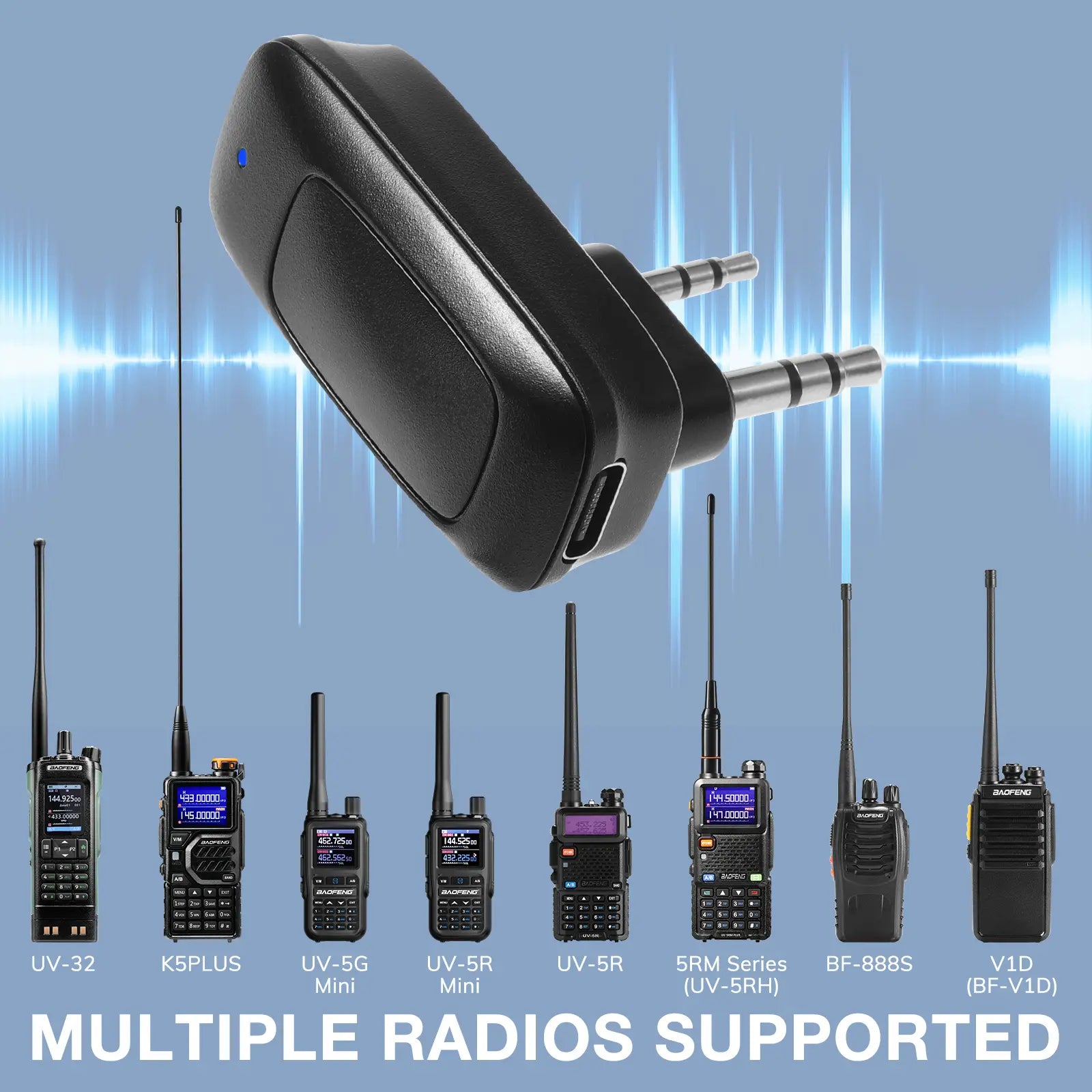 Black wireless receiver with antennas and multiple radios on a blue background