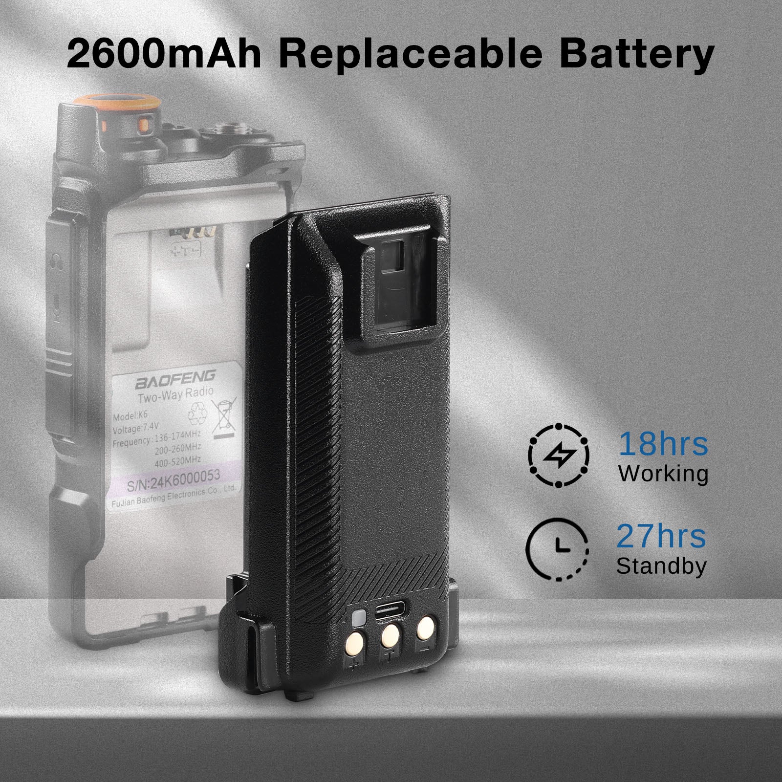 2600mAh replaceable k6 battery