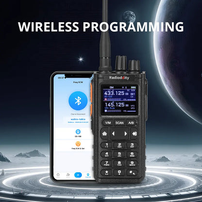 Radioddity GS-10B 10W Ham Radio | Multi-Band TX & RX | BT APP Programmable | Dual PTT | Color Display | USB-C