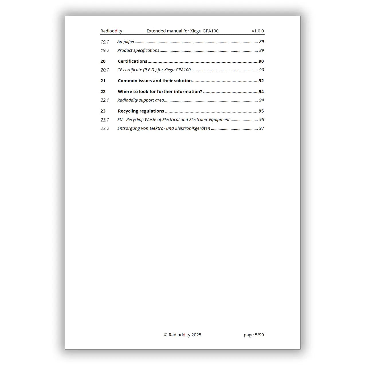 [eBook] Radioddity Extended Manual for Xiegu GPA100 - Radioddity