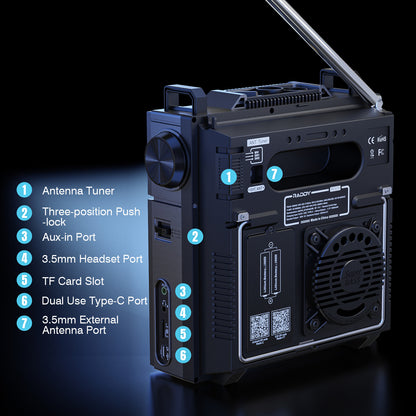 Raddy RF919 Shortwave Radio | Full Band Receiver with SSB | 20W Bluetooth 5.1 | APP Remote Control | Antenna Tuner | 5000mAh Battery | Dual Screens - Radioddity