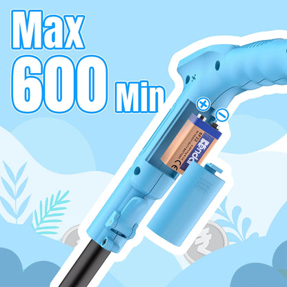 Blue Raddy MD65K Kid Metal Detector with battery compartment on a light blue background, labeled 'Max 600 Min'.