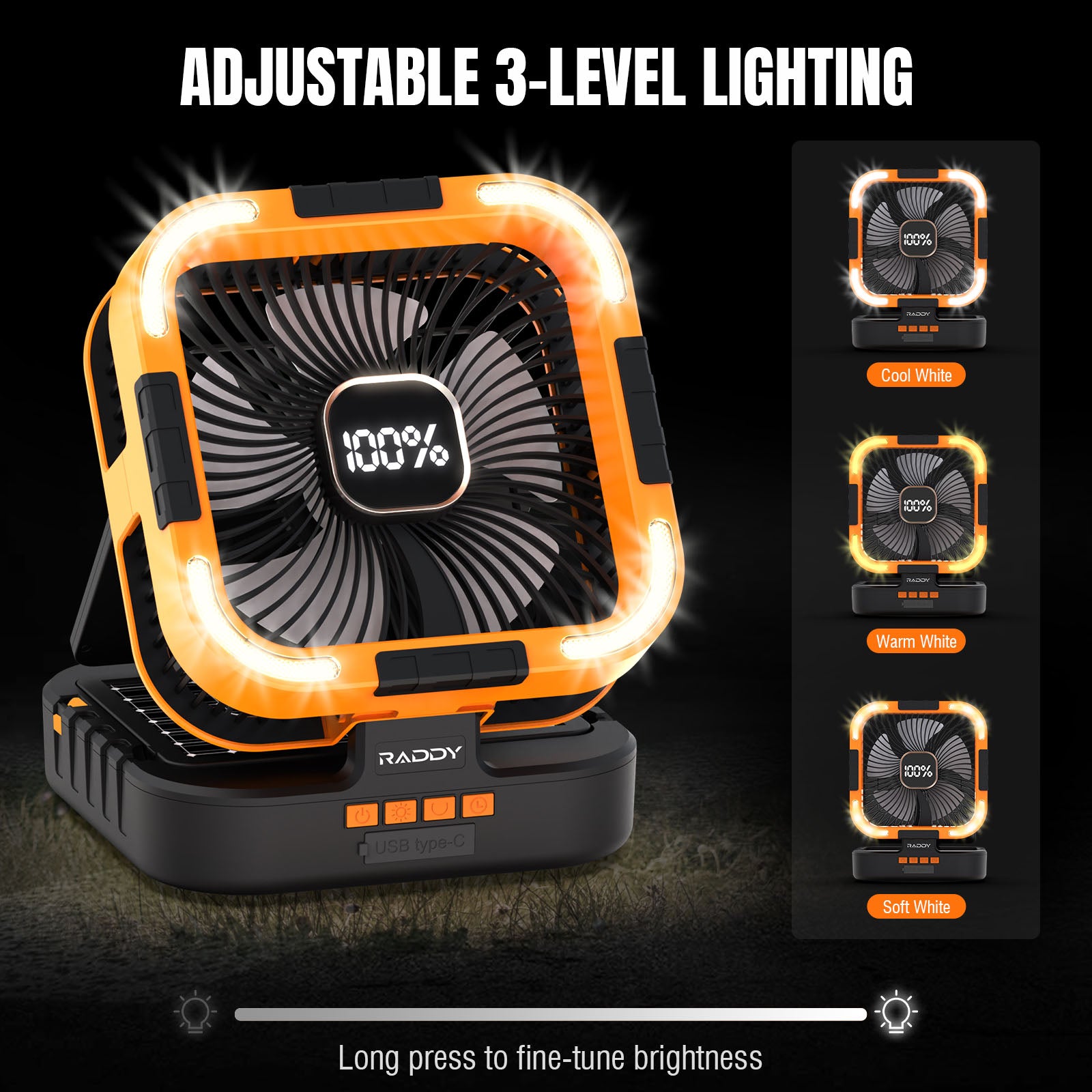 CF3 Rechargeable Camping Fan adjustable 3-level lighting