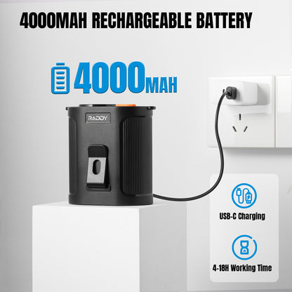 4000mAh rechargeable battery with charging cable and socket on a gray background