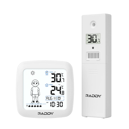 Raddy Milo Kids Weather Station | Interactive Morning Routine Clock | 6 What-to-Wear Clothing Tips | Thumbs-Up Reward | Wireless Indoor/Outdoor Temp | IPX4 Sensor